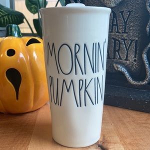 Rae Dunn Mornin’ Pumpkin Ceramic Coffee Travel Cup NEW!